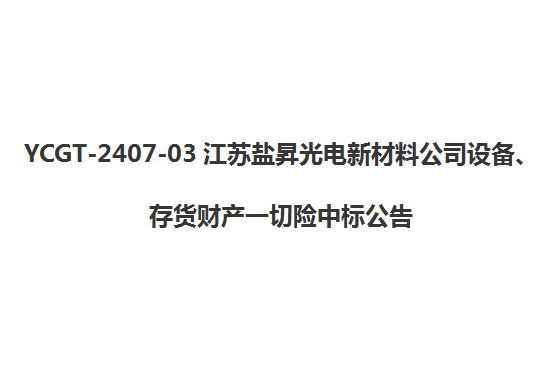YCGT-2407-03江苏盐昇光电新材料公司设备、 存货财产一切险中标公告